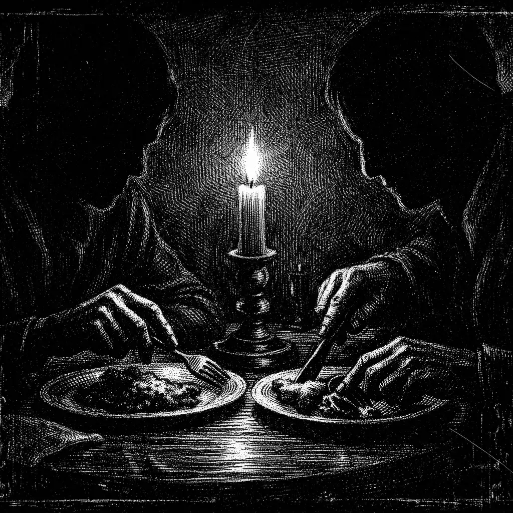 Tense candlelit dinner scene