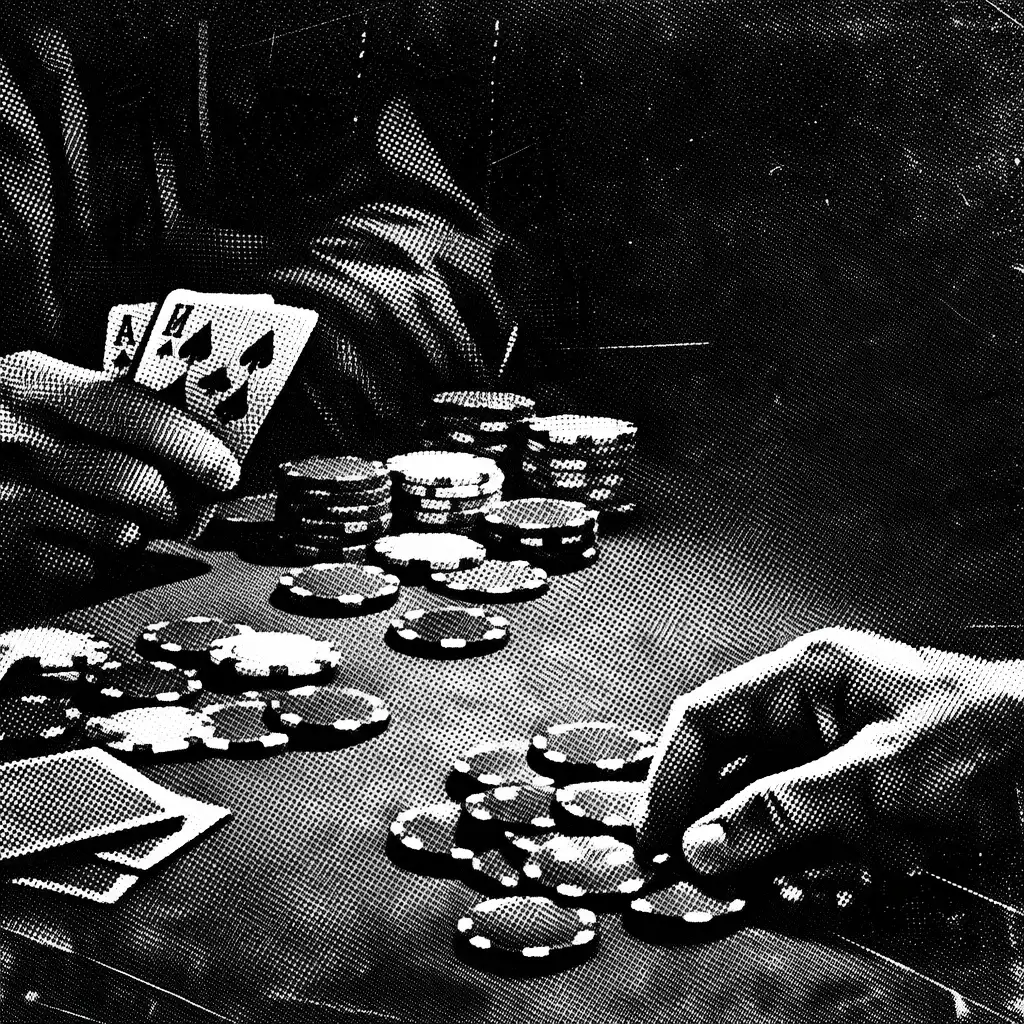Poker hands and chips in noir lighting