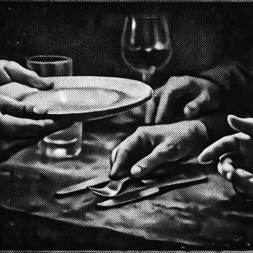 Hands interacting at table