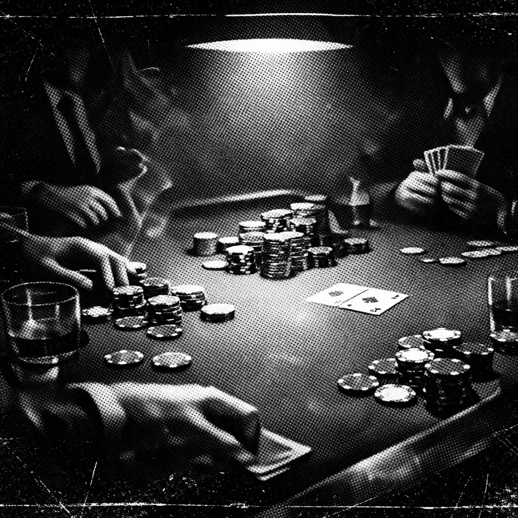 Poker table with chips and shadows