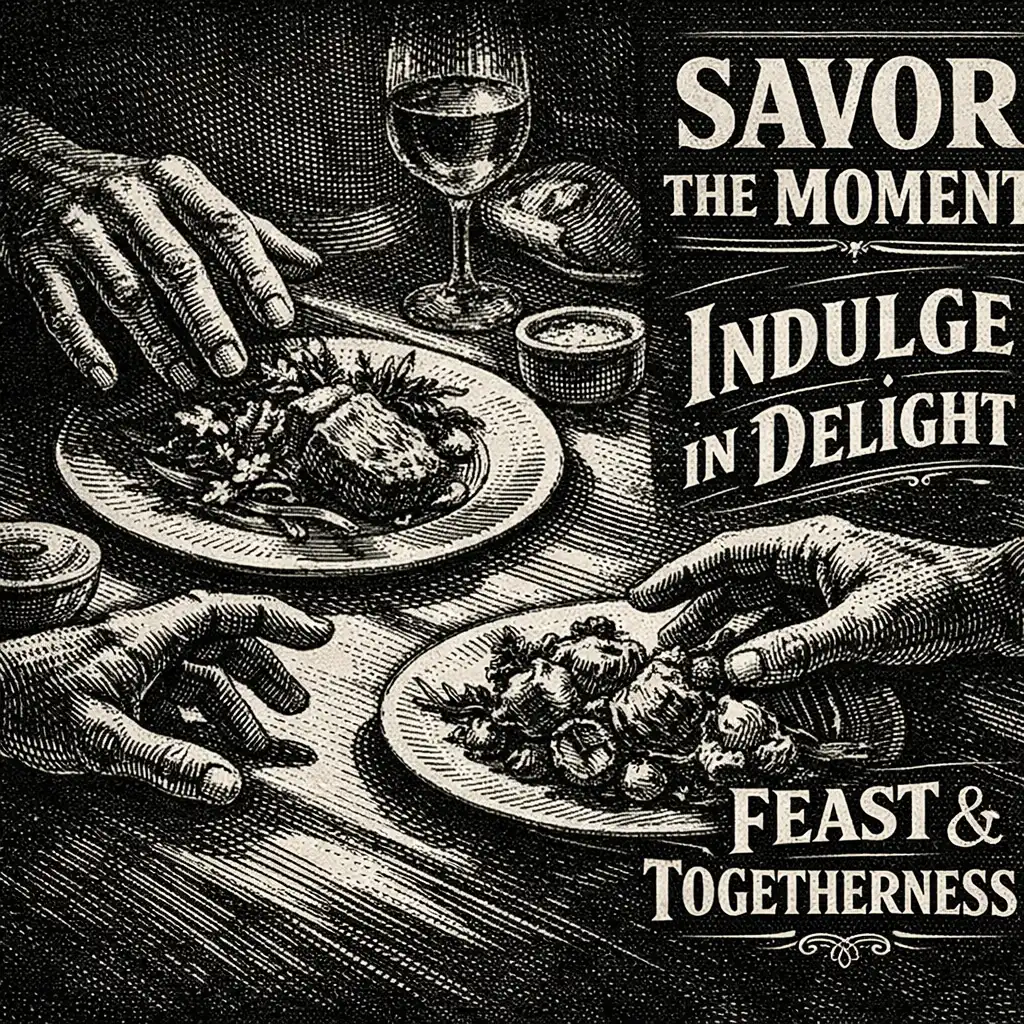 Hands reaching toward plated dishes in noir lighting