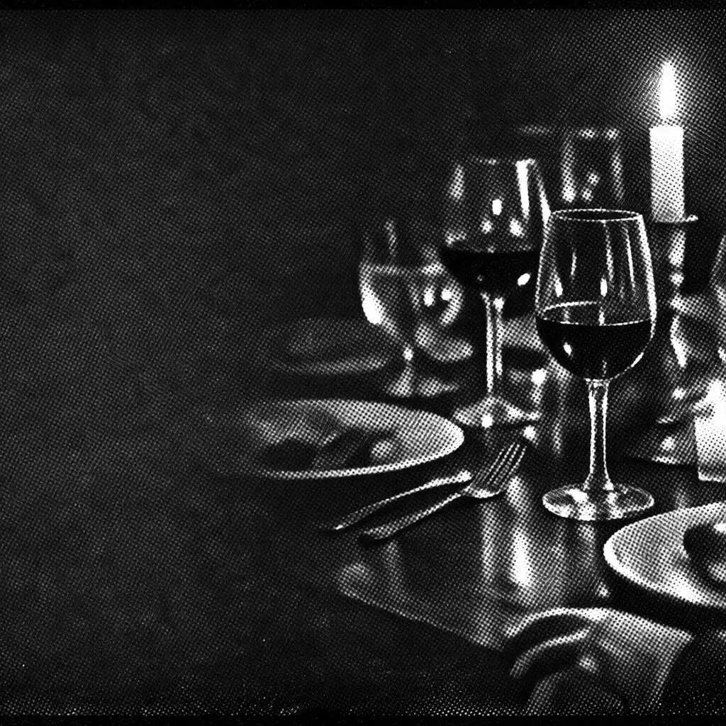 Candlelit private dining table with dramatic shadows