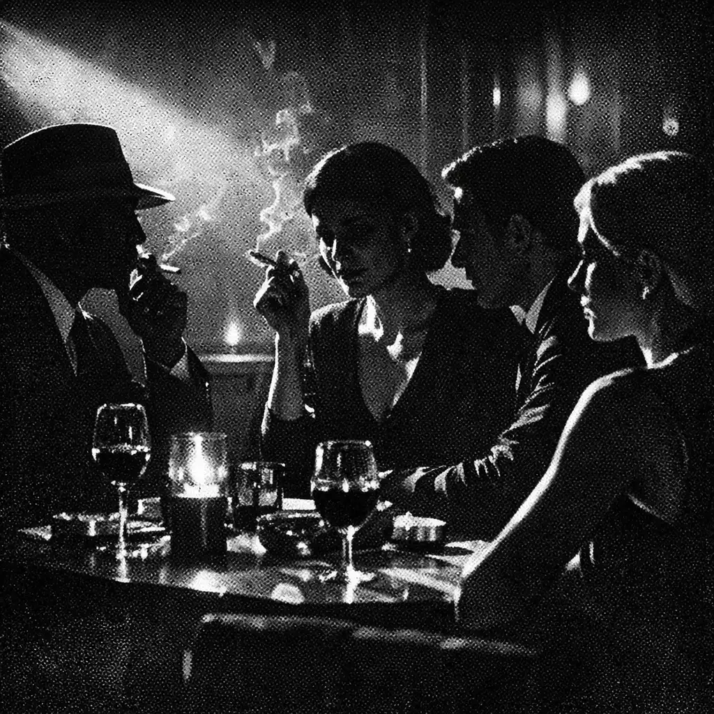 Guests seated in shadow at an intimate table